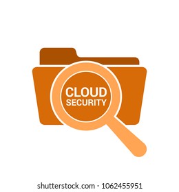 Magnifying Optical Glass With Words Cloud Security. Vector illustration 