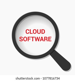 Magnifying Optical Glass With Words Cloud Software. Vector illustration