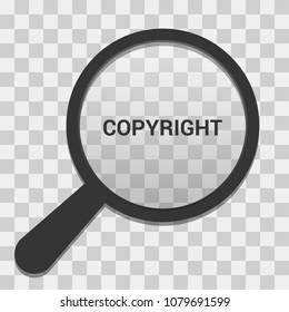 Magnifying Optical Glass With Words Copyright. Vector illustration