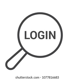 Magnifying Optical Glass With Words Login. Vector illustration