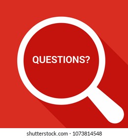 Magnifying Optical Glass With Words Questions?. Vector illustration