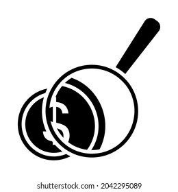 Magnifying Over Coins Stack Icon. Black Stencil Design. Vector Illustration.