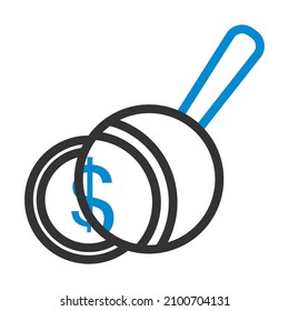 Magnifying Over Coins Stack Icon. Editable Bold Outline With Color Fill Design. Vector Illustration.