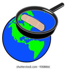 magnifying a part of the globe in trouble - vector