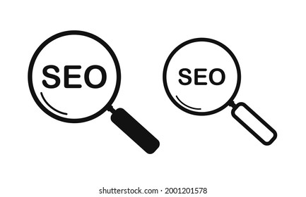 Magnifying SEO. Search engine optimazion word in magnifier. Illustration vector
