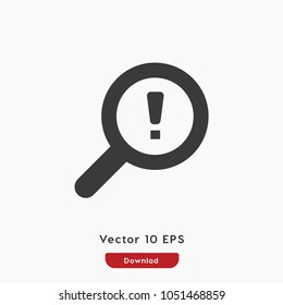 Magnifying,magnify glass,research,find icon vector,lens,look magnifier.loupe sign. Search icon with exclamation. Best modern flat pictogram illustration sign for web and mobile apps design