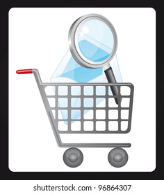 magnifyng glass over shopping cart. vector illustration