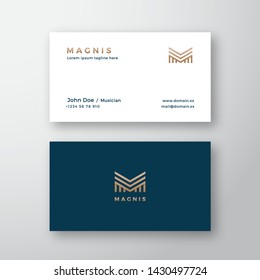 Magnis Abstract Geometry Minimal Vector Sign or Logo and Business Card Template. Premium Stationary Realistic Mock Up. Isolated.