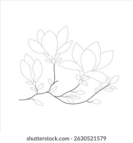 Padrão de bordado de mão de flor de magnólia para um aro redondo. Elemento de livro de coloração de flor de magnólia, ilustração de vetor de magnólia desenhada à mão, Padrão de bordado de flor de magnólia, Adesivo de bordado de flor