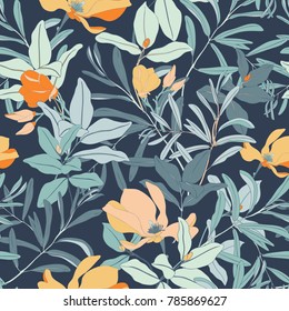 Magnolia Blossom Seamless Vector Pattern