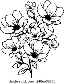 Magnolia blossoming. Vector image of magnolia. Flowers.