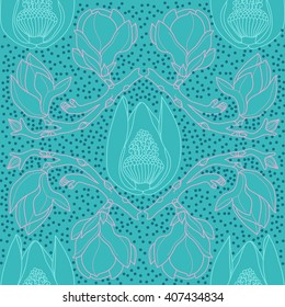 Magnolia botanical damask pattern. Vintage botanical illustration
