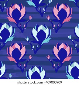 Magnolia branch botanical seamless vector pattern.