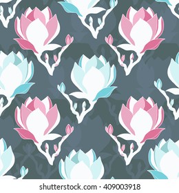 Magnolia branch botanical seamless vector pattern.