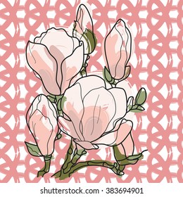 Magnolia branch isolated vector on the seamless background