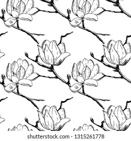 Magnolia branch seamless pattern. Vector illustration.