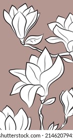 Magnolia Branches And Flowers On Brown Warm, Backdrop For Stationery, Flower Bookmark For Planner