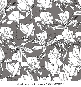 Magnolia buds pattern. Large spring flowers. coloring book for children and adults. For wallpaper, design, coloring, textiles, paper. Stock graphics, isolate.
