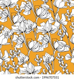 Magnolia buds pattern. Large spring flowers. coloring book for children and adults. For wallpaper, design, coloring, textiles, paper. Stock graphics, isolate. 