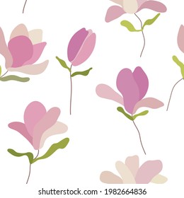 Magnolia. Floral graphic scribble design. Seamless pattern. Abstract minimal flower. Beautiful floral background. Vector art illustration for textile, wallpaper. Hand-drawn. Handwriting.