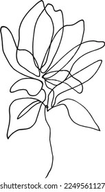 Magnolia flower black sketch. Flowering tree illustration. Black and white flower drawing. abstract flower design.