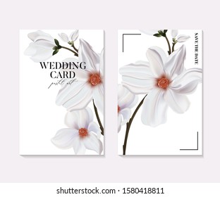Magnolia flower bloom realistic 3d drawing in vector. 