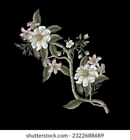 Magnolia flower branches isolated. Vector.