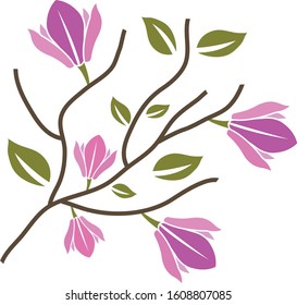Magnolia flower with branches and leaf vector illustration