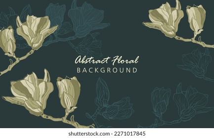 Magnolia flower drawing illustration. Luxury gold and white magnolia flower background vector with golden metallic decorate