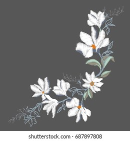 Magnolia Flower Embroidery, Vector, Illustration