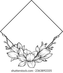 magnolia flower frame, magnolia flower sketch
