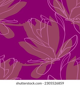 Magnolia flower graphic. Vector.Pattern seamless.Image on white and colored background.
