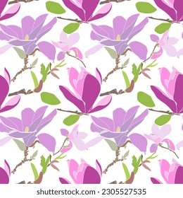 Magnolia flower graphic. Vector.Pattern seamlss.Image on white and colored background.