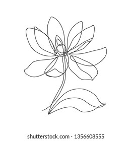 Magnolia flower icon  Continuous one line drawing 
