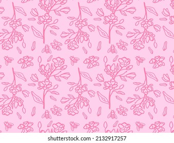 Magnolia flower seamless pattern.
Floral pink background useful for fabric, clothes and wallpaper printing.  