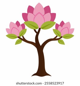 Magnolia flower tree vector icon with white background