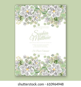 Magnolia flower wedding invitation card template