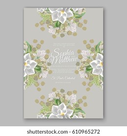 Magnolia flower wedding invitation card template