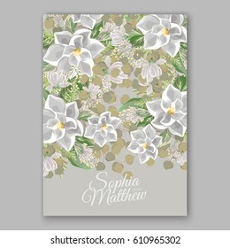 Magnolia flower wedding invitation card template