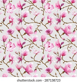 Magnolia Flowers Background - Vintage Seamless Pattern - in vector