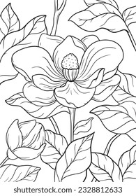 Magnolia flowers. Coloring page for adult and older children.  floral pattern background. Vector artwork. Coloring book page for adult. Love bohemia concept for wedding invitation, card, ticket, brand