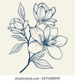 Magnolienblumen-Zeichnung mit Line-Art