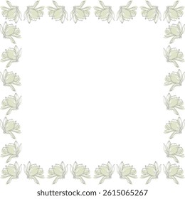 Magnolia flowers frame. Rectangle frame with linear flowers. Cute daisy empty frame box