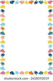 Magnolia flowers frame. Rectangle frame with linear flowers. Cute daisy empty frame box