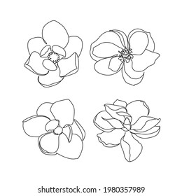 Magnolia flowers illustration. hand drawn continuous line drawing of abstract flower. magnolia icon.
M