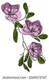 Magnolia. Flowers. Linear flowers. Botany. Abstract linear magnolias. Vector illustration of a magnolia. Flower sketches for tattooing. Floral coloring page