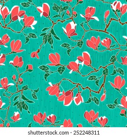 Magnolia flowers on a branch, textiles