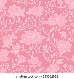 Magnolia flowers on a branch, textiles seamless pattern