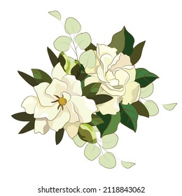 
Magnolia flowers with ornamental herbs. Vector illustration.
