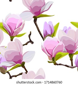 Patrón de flores de magnolia. Flores vectoriales. Patrón para impresión en tela. Impresión de verano. Flores de primavera rosadas